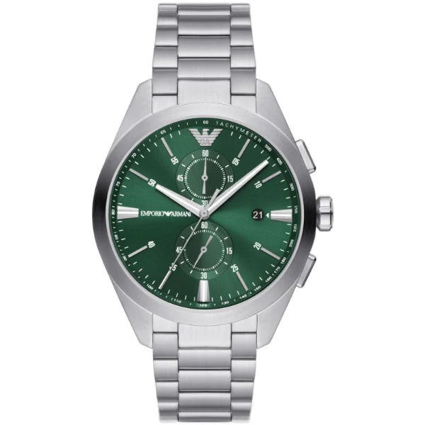 Emporio Armani Chronograph Green Dial Silver Steel Strap Watch For Men - AR11480 - Image 2